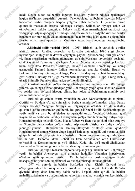ib etgan kishi pikardiyalik tarki dunyo qilgan hech vaqosiz pyotr amenskiy boʼldi. patriarxdan ijozat olgach pyotr rimga papa urban ii huzuriga yordam soʼrash uchun bordi. keyin oyoqyalang, boshyalang holatda butun yevropani kezib chiqdi. golgofda boʼlganini va mahalliy xristianlarning ahvolini koʼrib bu holatdan qattiq aziyat chekayotganini aytardi. shuningdek, tinglovchilarga quddusni ozod qilish zarurligini uqtirardi. oddiy xalq gapdonligiga mahliyo boʼlib uni avliyo sifatida koʼra boshladi. hattoki eshagining junidan qirqib olishni ulkan baxt deb bilishdi. shunday qilib, gʼoya keng omma orasida tarqaldi. keyinchalik pyotr amenskiyning falastinda umuman boʼlmagani oydinlashdi. valter gotshalk nomli kishi esa boshqa hududlarda odam yigʼishga kirishdi. qishning oxiriga borib 15 ming kishini toʼplay oldi. avval pyotr bilan birgalikda harakat qildi, keyinroq undan ajrab frank, shvab va lotaringiyaliklardan iborat ulkan olomon toʼpladi. olomonning salib yurishi (1096 yil aprel - oktyabr) birinchi salib yurishining ilk bosqichi boʼlib, yurish 1096 yil aprelidan oktyabrigacha davom etdi. yurish urban ii ning 1096 yil 15 avgustdagi …