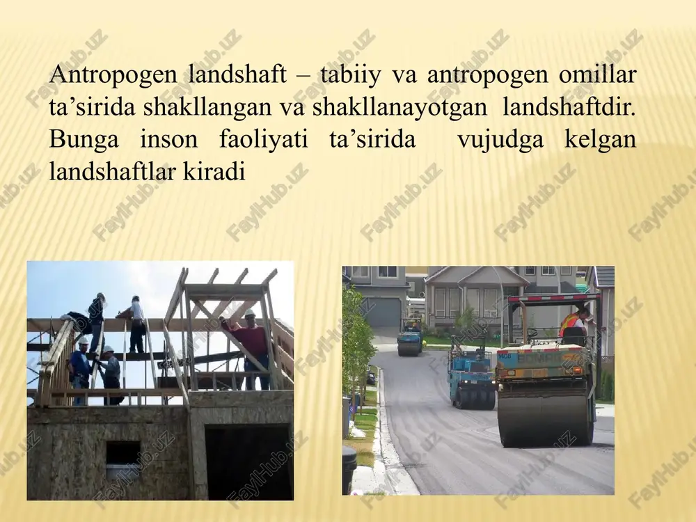 ari quyidagilar: butunligi:geotizimning hohlagan qismida –bu jihozlar orasidagi o‘zaro aloqa va ta’minlanish vositasi. 2. ochiqligi: geotizimlar boshqa tizimlar bilan energiya va xomashyo almashinib turadi. 3. ish bajarish vazifasi: geotizimlar ichida doimo moddalar almashinuvi jarayoni lmashinib turadi. geotizimlar vazifasi-bu tabiiy interaksion jarayon, faqat insongina uning imkoniyatlarini shartli boshqa maqsadlarga yo‘naltira oladi: fizik, ximik, biologik va boshqa. bu tabiatga ogohlantirmagan holda bajariladi. 4. ozuqa biomassa: geotizimning asosiy tarkibidan biri, organik moddalar ilk bor ozuqaga aylanadi-yashil o‘simlik, ular quyosh energiyasiga to‘la, atmosferadagi karbonad angidridni o‘ziga tortib oladi, tuproq qorishmasidagi suvni o‘ziga biriktiradi. 5. tuproqga aylantirish xossasi-yer landshaftlari ajralib turadigan turi bo‘lib, tabiat in’omiga aylantirish, ya’ni boshqa jinsdan tuproqga aylanishi xossasi. u bu jarayondan so‘ng, tuproqga aylanib litosferaning bir qismiga aylanadi. uni maydalab, suv, quyosh, va shamol yordamida tuproqga aylantiriladi. 6. tizimlanish: geotizimlar bir-biriga o‘tkaza olish qobiliyatiga ega va shu tartibda uning qaysi yerda va qismida qanday o‘zgarish jarayoni bajarilayotgani ahamiyatga molikdir bu o‘zgarishlar …