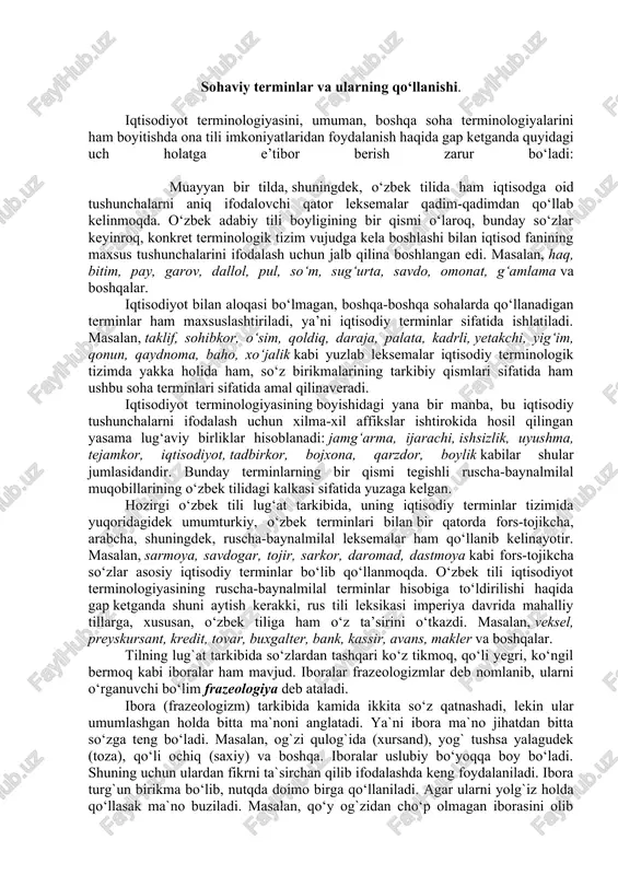 sitalar yordamida o‘z va o‘zlashma so‘zlardan hosil qilingan so‘zlar: tilshunos, mehnatkash, kitobxon, vagonsoz, ilmiy. o‘zlashgan qatlam forscha-tojikcha so‘zlar. fors-tojik tilidan so‘zlar tovush o‘zgarishlarisiz olingan. so‘z o‘rtasi va oxirida qo‘sh undoshlar keladi, tarkibida no-, ba-, be-, ham- kabi old qo‘shimchalari bo‘ladi. masalan: andisha, barg, bahor, daraxt, farzand, daromad, buromad, ozoda, noma’lum, bedarvoza, hamkasb.arabcha so‘zlar. arab tilidan o‘zlashgan so‘zlarning ko‘pchiligi fan va dinga oid bo‘lib, asosiy qismi fors tili orqali kirgan. masalan: adabiyot, kitob, oila, davlat, mehnat, muqaddas, san’at, a’lo, mutolaa, doim, inshoot kabi. ruscha-baynalmilal so‘zlar. rus tili va u orqali g‘arb tillaridan o‘zlashgan so‘zlar fan-texnika, siyosiy-iqtisodiy sohalarga oid. bu so‘zlar ikki usulda: aynan va kalkalab olish bilan o‘zlashgan. bunday so‘zlar o‘rtasida undoshlar yonma-yon keladi, so‘z oxirida qo‘sh undoshlar, qorishiq tovushlar, old qo‘shimchalar ishlatiladi. masalan: benzin, vokzal, stol, deputat, dialect, diagramma, budjet, sentabr,metal,interaktiv kabi. ijtimoiy-siyosiy leksika. o‘zbek tiliga davlat tili maqomining berilishi hamda mustaqillikka erishganligimiz munosabati bilan tilimizda qo‘llanilib kelayotgan ruscha va …