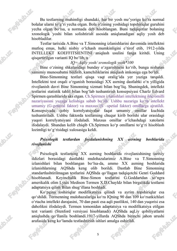 monidan kengaytirildi. ammo psixologik tadqiqotlarda statistik qayta ishlash usullarini tatbiq etilishini, olamshumul ilmiy inqilob, deb qarash mumkin. f.galton o‘z davridayoq “korrelyatsiya koeffitsientini hisoblash” metodini (1888 yil) antropometriya va irsiyatni aniqlashda qo‘llagan edi. f.galton va uning izdoshi k.pirsonlarning korrelyatsiya koeffitsientini aniqlash usulini, a.bine va t.simon intellektni o‘lchashda shkalalarga tayangani (1905), v.l.shtern tomonidan intellekt koeffitsienti (iq)ni fanga kiritilganligi tadqiqotlarda sifat o‘zgarishi yuz berishidan dalolat beradi. yuqorida sanab o‘tilgan tadqiqotlar psixodiagnostika sohasidagi ilk ilmiy qadamlar hisoblanadi. ammo bugungi kunda ham psixodiagnostik metodikalarni tatbiq etishda sifat masalasiga e’tibor qaratish tadqiqotchilarning diqqat markazida bo‘lishi lozim. chunki, ko‘p holatlarda tadqiqotchilar tomonidan o‘rganilayotgan muammoning baholash apparati, ularning mezonlari va yondashuvlari mavhum holda bo‘ladi. natijada tadqiqotdan olinayotgan ma’lumotlarda ilmiy yanglishishlar yo‘l qo‘yiladi, yoki tadqiqot yangiligini izohlashga asos bo‘lmay qoladi. shuning uchun psixodiagnostik metodikalarni tatbiq etish yoki diagnostika sifatini aniqlashda, uning darajalari va jihatlarini inobatga olish maqsadga muvofiq. shu o‘rinda golland olimi yan ter laakning yondashuvini e’tiborga olish lozim. …