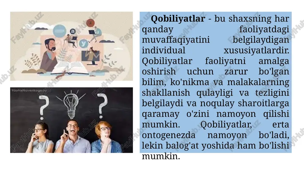 si foiz asosida aniqlanadi. intellektual darajaning 5 darajasi mavjud, ulardan biri raven testi natijalariga ko'ra subyektning intellekt darajasini o'z ichiga oladi: 1 daraja - 95% dan ortiq - yuqori intellekt ko'rsatkichi; 2 daraja - 75-94% - o'rtacha intellektdan yuqori; 3 daraja - 25-74% - o'rtacha intellekt; 4 daraja - 5-24% - intellekt o'rtachadan past; 5-darajali - 5% dan past - nuqson. e’tiboringiz uchun rahmat!!! image1.png image2.png image3.png image4.png image5.png image6.png image7.png image8.jpeg image9.png image10.png image11.png image12.png image13.png image14.png image15.png image16.png image17.png image18.png image19.png /docprops/thumbnail.jpeg
