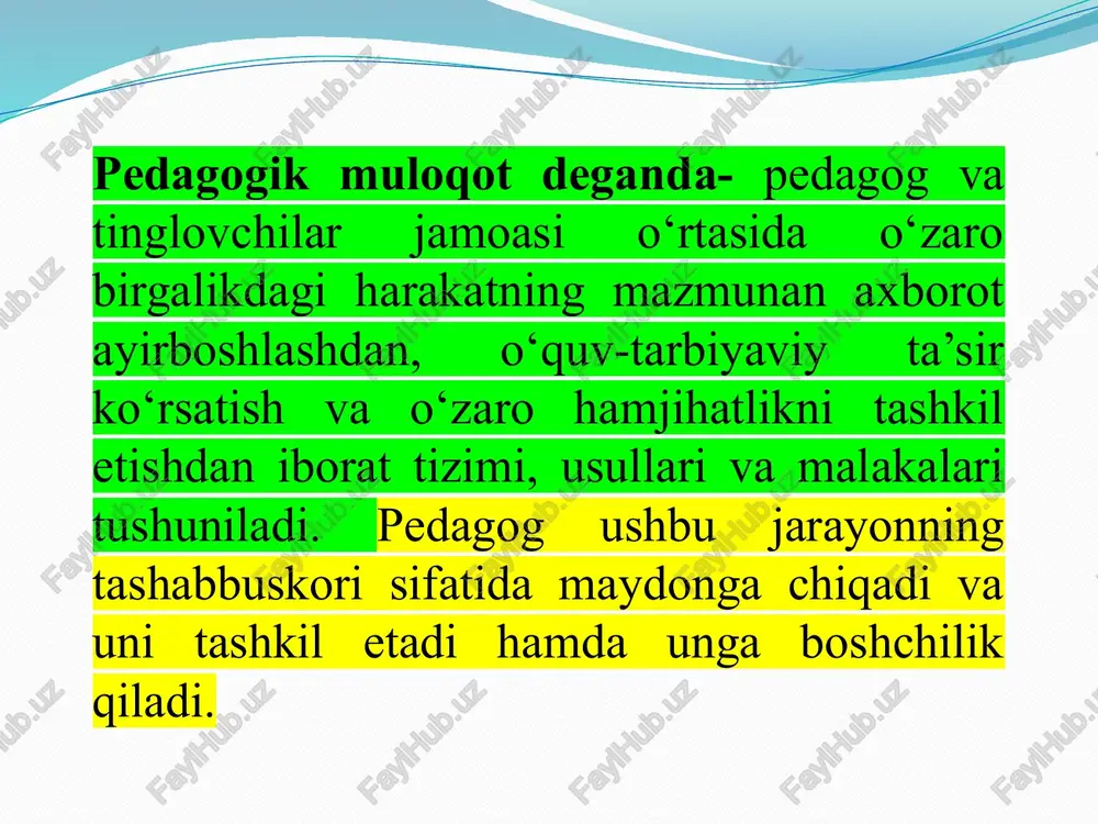 ali mehnat va xatti-harakat, axloqiy hislat, topshiriqlarning so‘zsiz bajarilishi uchun tinglovchi rag‘batlantiriladi. nomaqbul xatti-harakat, tartibbuzarlik, o‘z burchini bajarmaslik jazolash orqali bartaraf etiladi. ushbu usul axloqiy ta’sir ko‘rsatishni ta’minlaydi, uni qo‘llash jarayonida o‘qituvchidan nihoyatda ehtiyotkorlik, sezgirlik va hushyorlik talab etiladi. jamoatchilik fikri – tarbiyaviy ta’sir ko‘rsatishning eng muhim usuli bo‘lib, tinglovchilarning ijtimoiy foydali faoliyatini bajarilish natijalariga qarab muntazam rag‘batlantirib borishda namoyon bo‘ladi. jamoaning tarbiyaviy vazifalarini ma’lum bir yo‘nalishda amalga oshirilishini ta’minlaydi, tinglovchilarning bir-birlariga do‘stona munosabatini shakllantiradi. muloqotning ijtimoiy-psixologik nazariyasi va pedagogik tajribalarini o‘rganish pedagogik ta’sir etishda ikki metod: ishontirish va uqtirishdan keng foydalanish lozimligini ko‘rsatadi. ishontirish – tinglovchilarga xatti-harakatlarning to‘g‘riligi va zarurligini, shuningdek, ayrim xulq-atvorlarning noto‘g‘riligini tushuntirish va isbotlashdir. ishontirish jarayonida tinglovchilarda yangi bilim, ko‘nikma, malaka hamda axloqiy sifatlar shakllantiriladi. bular esa tinglovchilar va ularning atrofidagilar uchun me’yor (mezon) bo‘lib xizmat qiladi ishontirish haqiqiy va soxta bo‘lishi mumkin. haqiqiy ishonch haqiqiy voqelikka mos keladi va shaxsning jamiyat oldidagi qadr-qimmatini oshiradi. o‘zining …