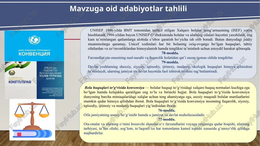 engashini tuzish mahalla ,maktab ma’muriyati, o‘quv yili boshida. bolalarni zo‘ravonlik, beparvolik, zo‘ravonlik va ekspluatatsiyaning barcha shakllaridan himoya qilinadi. har bir bola o'zini xavfsiz his qiladigan va erkin rivojlanishi mumkin bo'lgan maktabda ishonch va hurmat muhitini yaratiladi 3 maktabda bolalar, ota-onalar va o‘qituvchilarning bolalar huquqlarining buzilishi to‘g‘risidagi shikoyatlarini qabul qilish va ko‘rib chiqish uchun mas'ul shaxs berkitish kerak maktabda bolalar ombudsmani tashkil qilish maktab direktori o‘quv yili boshida psixologik yordam xizmati - qiyinchilikka duchor bo‘lgan bolalarga psixologik yordam ko‘rsatadi.ijtimoiy xizmat - qiyin hayotiy vaziyatlarda bo‘lgan bolalarga ijtimoiy yordam ko‘rsatadi. e’tiboringiz uchun rahmat image2.png image3.jpeg image4.png image5.png image6.jpg image7.png image8.png image9.jpeg image10.jpeg image11.png image12.png image13.jpeg image14.jpeg image15.png image16.jpeg image17.png image18.jpeg image19.png image20.png image21.png image22.png image23.png image24.jpeg image25.png image26.png image27.png image1.jpg /docprops/thumbnail.jpeg