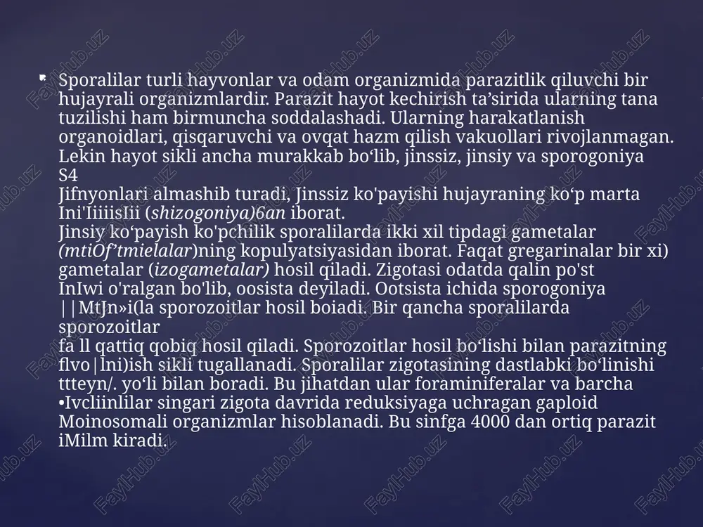 gregarinanining tuzilishi va rivojlanishi - Page 5