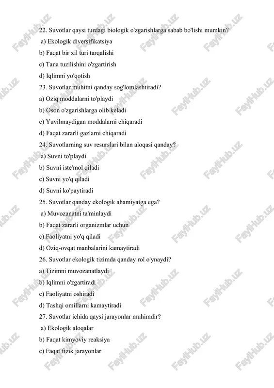 suv o`tlarining ekologiyasi va ahamiyati testi - Page 5