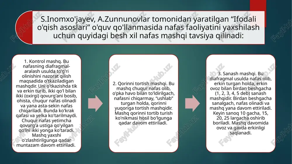 uvchi, 1986. 2. n .mahmudov. o'qituvchi nutqi madaniyati. –toshkent: alisher navoiy nomidagi o'zbekiston milliy kutubxonasi nashri-yoti. 2007. 3. z.masharipova. ifodali o'qish praktikumi. darslik. – toshkent: alisher navoiy nomidagi o'zbekiston milliy kutubxonasi nashri-yoti. 2007. 4. s.inomxo'jayev, a.zunnimov. ifodali o'qish asoslari. - toshkent: o'qituvchi, 1978. image6.jpeg image2.png image3.png image4.png image5.png /docprops/thumbnail.jpeg