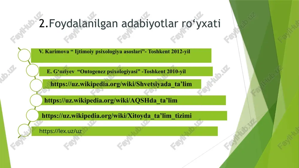 etadi va o‘quv faoliyatiga ijobiy ta’sir ko’rsatadi 2 maktab-ota-ona hamkorligini kuchaytirish. noan’ananaviy ota-onalar va otalar yig‘ilishlarini tashkil etish. fanlar bo‘yicha o‘kaziladigan intelektual bellashuvlarda ota-onalarni jalb etish. maktab rahbari, psixolog, mmibdo‘, sinf rahbari , fan o‘qituvchilari. o‘quv yili davomida o‘quvchilarni ham psixologik ham ilmiy salohiyati yuksaladi, ota-ona maktabga bog‘lanadi. 3 o‘quvchilarda kasbiy ko‘nikmalarni shakllantirib borish hududdagi ishlab chiqarish korxonalariga sayoxatlar uyushtirish. uch avlod uchrashuvlarini muntazam tashkillashtirish. maktab rahbari, psixolog, mmibdo‘, sinf rahbari , fan o‘qituvchilari. o‘quv yili davomida kasbga muhabbatni oshiradi. e’tiboringiz uchun rahmat! image1.png image2.png image3.jpeg image4.jpg image5.jpg image6.jpg image7.jpeg image8.jpg image9.png image10.jpeg image11.jpeg image12.jpeg /docprops/thumbnail.jpeg