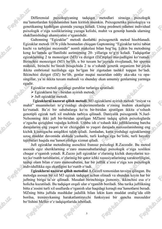 bine, dj.kettell, f.galton, v.shtern, rossiyada esa a.flazurskiy hisoblangan. dastlab individual psixologik grafik testlar, aqliy taraqqiyotlaridagi farqlarni aniqlovchi testlar tadqiqot metodi sifatida qo‘llanilgan bo‘lsa, keyinchalik esa ustanovka bilan emotsional reaksiyalarni aniqlash uchun proektiv metodikapar qo‘llanila boshladi. individual farqlar psixologiyasi doimo pedagogika, tibbiyot, kasb psixologiyasi amaliyotining ta’sirini his qilib kelgan. differensial psixologiyaning mustaqil fan sifatida rivojlanishiga quyidagi omillar turtki bo‘lgan. differensial psixologiyaning fan sifatida shakllanishiga xizmat qilgan omillardan biri bu statistik tahlil metodining fanda qo‘llanila boshlaganligidir. har bir psixologik sifat psixikaning har qanday xususiyatlari minimum bilan maksimum doirasidagi o‘zgaruvchi voqelik sifatida ko‘rib chiqildi. deyarli har safar psixologik xususiyatlar faoliyat natijasi sifatida ko‘rib chiqilgan egri normal taqsimot kelib chiqadi, ya’ni kam yoki katta ahamiyatlilik darajasi o‘rtacha qiymatga qaraganda kamrok uchraydi. biroq shuni ham ta’kidlash joizki har qanday qonuniyat ham normal taqsimot qonuniga bo‘ysunmaydi; masalan sinf qonuni ham mavjud bo‘lib, bunda turli katta sig‘imdagi punktlarning taqsimoti inobatga olinadi. bu qonun to‘g‘ri chiziq tarzda aks …
