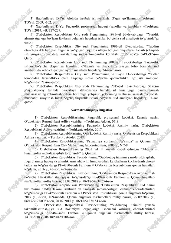 baynida ma’lumot bo‘lmasa, basharti u o‘lim xavf solib turgan yoki muayyan baxtsiz hodisadan halok bo‘lgan deb taxmin qilish uchun asos bo‘ladigan vaziyatlarda bedarak yo‘qolgan bo‘lib, uning qayerdaligi haqida olti oy mobaynida ma’lumotlar bo‘lmasa, manfaatdor shaxslarning arizasiga muvofiq sud uni vafot etgan deb e’lon qilishi mumkin. harbiy harakatlar munosabati bilan bedarak yo‘qolgan harbiy xizmatchi yoki boshqa fuqaro harbiy harakatlar tamom bo‘lgan kundan e’tiboran kamida ikki yil o‘tgandan keyin sud tomonidan vafot etgan deb e’lon qilinishi mumkin. fuqaroni muomala layoqati cheklangan yoki muomalaga layoqatsiz deb topish to‘g‘risidagi ishlar. o‘zbekiston respublikasi fuqarolik kodeksining 30-moddasiga ko‘ra, ruhiy kasalligi yoki aqli zaifligi oqibatida o‘z harakatlarining ahamiyatini tushuna olmaydigan yoki ularni boshqara olmaydigan fuqaroni sud qonun hujjatlarida belgilab qo‘yilgan tartibda muomalaga layoqatsiz deb topishi mumkin va bunday fuqaroga vasiylik belgilanadi. agar spirtli ichimliklarni yoki giyovandlik vositalarini suiiste’mol qilish natijasida o‘z oilasini og‘ir moddiy ahvolga solib qo‘yayotgan fuqaroning muomala layoqati sud tomonidan fuqarolik protsessual qonun hujjatlarida belgilangan …