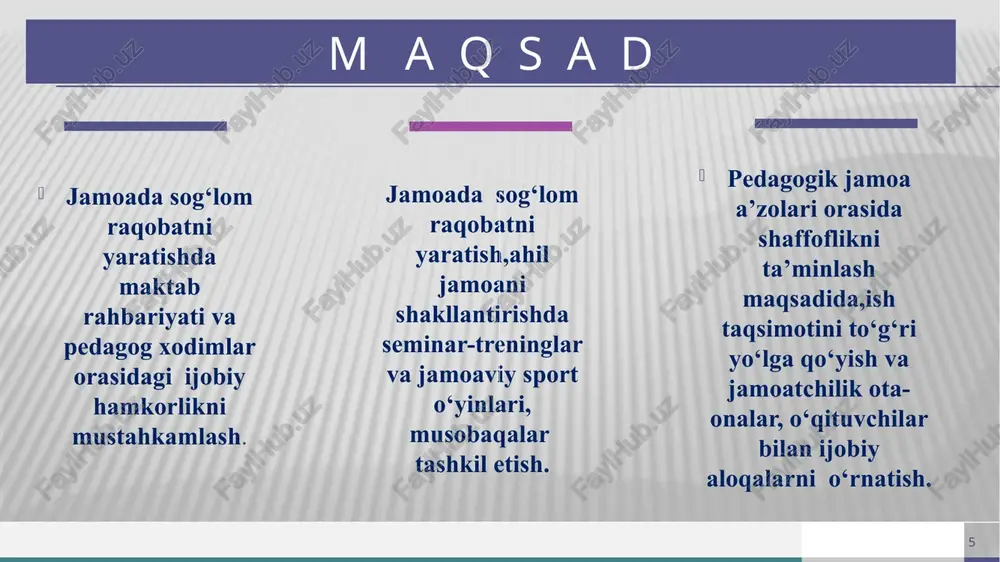 "maktabda pedagog xodimlar o'rtasida sog'lom raqobat tizimini yo'lga qo'yish" - Page 5