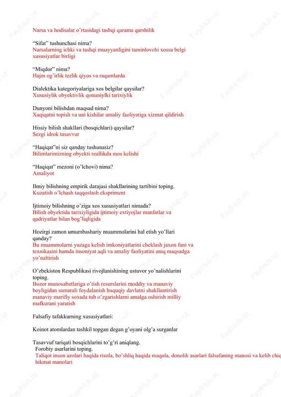 son azolari haqida risola, bo’shliq haqida maqola, donolik asarlari falsafaning manosi va kelib chiqishi, ihso alulum, hikmat manolari “zichi jadidi ko’ragoniy” asarining muallifi kim? mirzo ulug’bek tomonidan 1437 yilda jadidchilik harakatining mohiyati nima? turkistonni o’rta asrlarga xos qoloqlik va diniy xurofotdan ozod etish sharoitni isloh qilish xalqqa marifat tarqatish turkistondan muxoriyat hukumatini barpo etish uchun kerak o’zbekiston falsafiy tafakkuri tarixi bo’yicha yirik allomalarni aniqlang. fitrat, avloniy, qodiriy gegel ta’limotining yutug’i nimada? mutloq ruh g’oyasiga asoslangan falsafiy tizimda feyerbax falsafasining mohiyati nimada: geogelning mutloq ruh g’oyasini tanqid qilishda quyidagilarning qaysi biri ekzistentsializm namoyondasi? xaydegir yaspers metodologiya (“uslubiyat”) nima? metod va logiya so’zlaridan tadqiqotchining nazariy va amaliy faoliyatini tashkil etish tiklash tamoyillarini va usullari tizimi hamda bunday tizim haqidagi talimot “fazo (makon)” nima? borliqning umumiy yashash shakllari fazo dunyoni tashkil etuvchi obyektlar va ulardagi tarkibiy nuqtalarning o’zaro joylashuv tartibi ko’lami va miqyosini ifoda etsa vaqt dunyoda sodir bo’luvchi hodisa va jarayonlarning ketma …