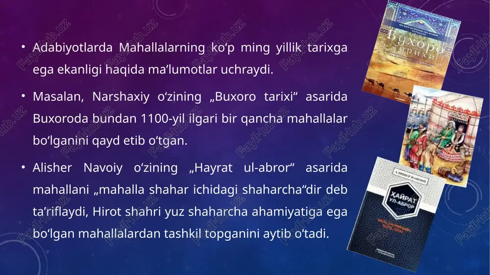 ni tarbiyalashda muhim o’rin tutmoqda. hozirda mahalla bolalar bog’chalari va maktablari bilan yaqin hamkorlik olib borib, ularga ta’mirlash ishlarini olib borishda, tarbiya ishlarida yordam ko’rsatmoqda. mahalla qo’mitasi majlislarida maktab intizomining jiddiy buzilishlari ham ko’rib chiqilmoqda. yoshlarga ta’sir ko’rsatishning bu rasmiy tarmoqlaridan tashqari jamoani nazorat qilishning an’anaviy usuli ham saqlanib qolgan. har qanday mahallada boy hayotiy tajribaga ega odamlar mavjud. ularning asosiy vazifasi aholining an’anaviy axloq-odob qoidalariga rioya qilishlarini, bolalarning ko’chadagi yurish-turishini nazorat qilishdir. ular har qanday odamga tanbeh berishlari mumkin, biroq bu ishni doimo ularning hurmatini saqlagan holda amalga oshiriladi. ota-onalarning bunday munosabatni qadrlashi taqsinga sazovor. shuning uchun “mahalla sening ham otang ham, onang” degan maqol mavjud. boshqa sohalarda namoyon bo’ladigan milliy tiklanish, xalqning milliy o’z-o’zini anglashni faollashtirish orqali bo’ladi. hozirgi kunda mahallaning ahamiyati oshib bormoqda. biroq yoshlar tarbiyasida muammolar kam emas. bozor iqtisodiyoti sharoitida yoshlarning axloqiy tarbiyasiga xalaqit beradigan bir qancha holatlar ham kelib chiqmoqda. yoshlarning yoshligidanoq savdo-sotiq qilishga …