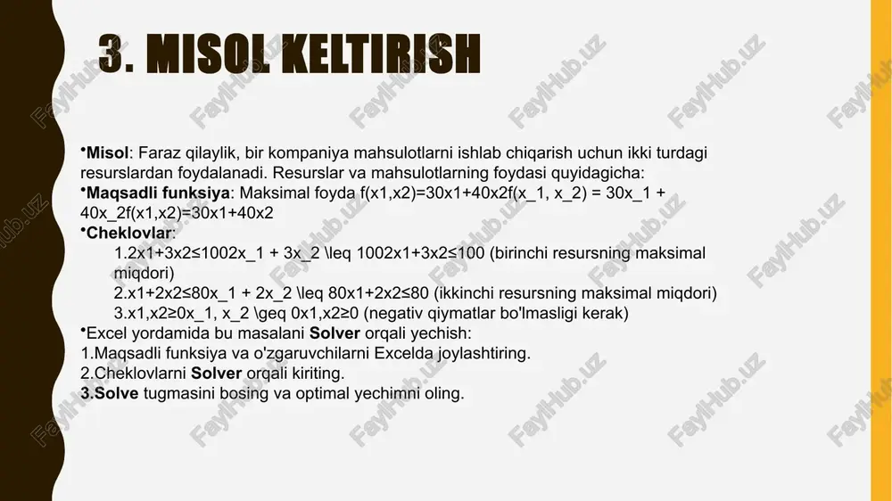 optimallashtirish masalasining matematik tavsifi va uni ms exel dasturida yechish - Page 5