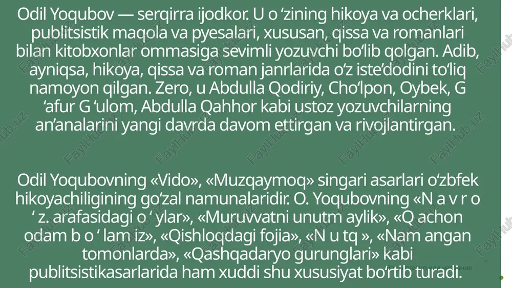 esingda bo ‘isin: ko 'p xatarli yumush bu!» — deydi. 14 vash logotip ili nazvanie romanda ali qushchi boshliq sofdil ilm ahlining ulug‘bek topshirig‘ini bajarish — ilm xazinasini saqlab qolish borasidagi jonbozliklari g ‘oyat qiziqarli va ta’sirli qilib ifodalangan. romanda ali qushchi tolibi ilm miram chalabiyga qarab: «shu bukungacha ne ish qilgan bo ‘isak shu yumushni qilamiz, bolam! ustod, jannatmakon m irzo vlug'bek hazratlari yoqqan ilm shamini o ‘chirmoq gunohi azim bo'lur... zero, ilm ahlining g ‘animlari bo ‘imish mustabid shohlar kelib keta berar, ammo bu maskan, bu zahmatkash xalq abadul-abad hayotdir. shu yurt hurmati, kelgusi avlodlar hurmati, ustoz boshlagan ulug' ishni oxiriga yetkazmoq darkor, azizim», — deydi. 15 vash logotip ili nazvanie «ulug‘bek xazinasi» romani lirik nafosat bilan yo‘g‘rilgan. asar tili pishiq va shirali b o‘lib, o ‘sha davr tiliga xos xususiyatlami to‘g‘ri ifodalaydi. unda ruhiy holatlar tahlili va tasviri juda yuqori saviyada. roman dunyodagi o'ttizdan ortiq tilga tarjima …