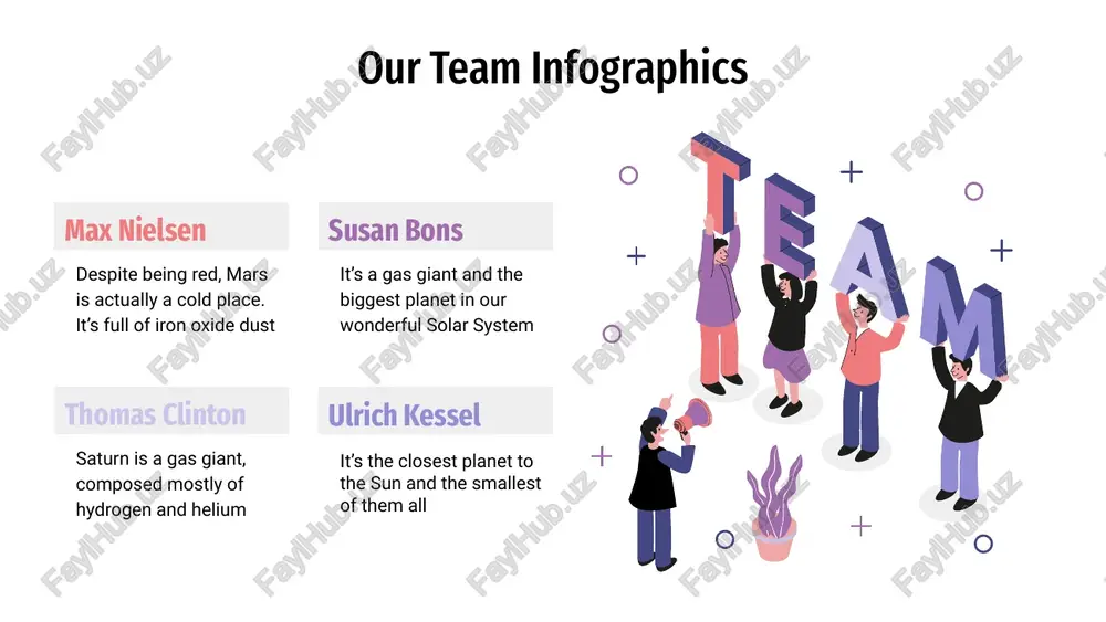 our team infographics nick jonas max johns venus, the second planet from the sun, is hot and has a very poisonous atmosphere mercury is the closest planet to the sun and the smallest one in the entire solar system jupiter is a gas giant, the biggest planet in the solar system and the fourth-brightest object louis bons our team infographics it’s a gas giant and the biggest planet in the solar system mercury is the smallest and closest planet to the sun mars is actually a cold place. it’s a planet full of iron oxide dust it has a beautiful name, but it’s hot, even more than mercury alice milles susan bones ted williams max nielsen 1 2 3 4 our team our team infographics carla smith john james venus has a beautiful name and is the second planet from the sun. it’s hot and has a very poisonous atmosphere …