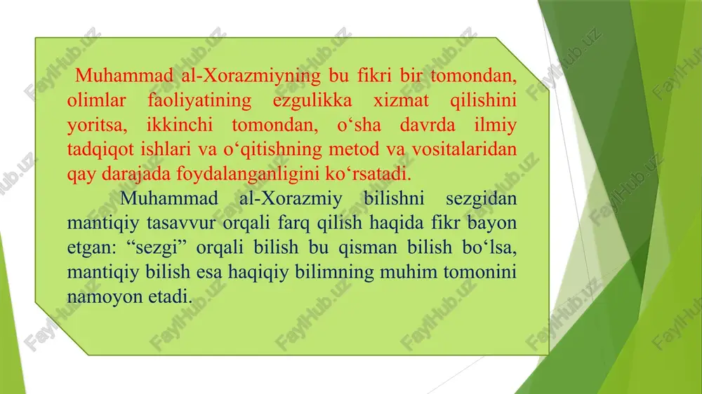 omonlik o‘rtasidagi kurash natijasida namoyon bo‘ladi va tarkib topadi deydi, u. yaxshilik va yomonlik insonning xulq-atvorini belgilaydigan mezon sifatida qo‘llaniladi. u yaxshi xislatlarga to‘g‘rilik, odillik, o‘zini vazmin tutish, insof, kamtarlik, lutf, sobitqadamlik, ehtiyotkorlik, saxiylik, shirinsuxanlik, rahbarlikda adolatlilik, tadbirkorlik kabilarni kiritadi. yomon illatlarga esa xasadgo‘ylik, baxillik, nosog‘lom raqobat, o‘z manfaatini ko‘zlash, mansabparastliklarni kiritadi. beruniy faxrlanishni yaxshi xulq ma’nosida ishlatib, “yodgorliklar”da shunday deydi: “faxrlanish - haqiqatda yaxshi xulq va oliy fe’llarda oldin ketish, ilmu xikmatni egallash va imkoniyat boricha mavjud nopokliklardan tozalanishdir. kimda shunday sifatlar topilsa, hukm uning foydasiga va kimda bular yetishmasa, hukm uning zarariga bo‘ladi” demak, beruniy insonning ma’naviy qiyofasidagi barcha axloqiy xislatlarni yaxshilik va yomonlik kabi ikki turga bo‘ladi. asarlari:«minerologiya», «geodeziya», «hindiston», «qadimgi xalqlardan qolgan yodgorliklar», «saydana» va boshqalar. ilmiy-pedagogik qarashlari: beruniy insonni tabiatning eng oliy kamoloti deb qaraydi. u insonning ma’naviy qiyofasidagi barcha axloqiy xislatlarni yaxshilik va yomonlik kabi ikki turga bo’ladi. beruniy ta’limotiga ko’ra inson kamolotida uch …