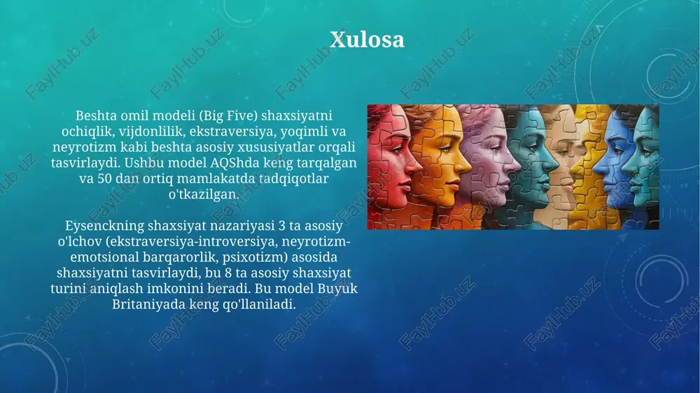 ul xatti-harakatlar namoyon etishlari kuzatilgan. psixotizm shkalasining yuqori ko'rsatkichlari, ba'zi tadqiqotlarga ko'ra, 20 yoshdan oshgan kattalar orasida, biror ruhsal kasallikka chalinish ehtimolini taxminan 30% ga oshirishi mumkinligini ko'rsatadi. e'tiboringiz uchun rahmat @taqdimot_robot image3.png image4.jpg image5.jpg image6.jpg image7.jpg image8.jpg image9.jpg image10.jpg image11.jpg image12.jpg image13.jpg image14.jpg image15.jpg image16.jpg image17.jpg image18.jpg image19.jpg image20.jpg