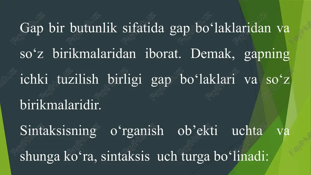 ralmishning aloqasi bog‘lanishning alohida turini tashkil qiladi. bunda so‘zlardan birini hokim, birini tobe deb qarash qiyin, chunki qaralmishning talabi bilan qaratuvchi bo‘lak qaratqich kelishigi shaklini oladi, o‘z navbatida, qaratuvchining talabiga ko‘ra qaralmish egalik affiksini qabul qiladi. masalan: bolalarning quvonchi, mening kitobim, sening daftaring, ularning vazifasi kabi. bunda munosabatdorlik ( o‘zaro hokimlik, tobelik) kuzatiladi. aslida moslashuv deyilganda, tobe so‘z shaklining hokim so‘z shakliga mos kelishi nazarda tutiladi. bu holat rus tiliga xos, negaki moslashuv yo‘li bilan tuzilgan qurilmalarda, jumladan, aniqlovchili birikmalarda tobe so‘z hokim so‘z bilan grammatik shaklda moslashib, hokim so‘z bildirgan xususiy grammatik ma’nolarga ega bo‘ladi. masalan, interesnaya kniga birikmasida kniga hokim so‘z bo‘lib, bosh kelishik, birlik, jenskiy rod (jins) kabi xususiy grammatik ma’nolar anglatgan; tobe so‘z (interesnaya) hokim so‘zning aynan shu shakliga moslashib, xuddi shunday grammatik ma’nolarni ifodalaydi. o‘zbek tilida qaratqich va qaralmishning munosabati yuqorida qayd etilgan birikma qismlarining munosabatidan farq qiladi. shuning uchun bunday bog‘lanishni moslashuv deb emas, …