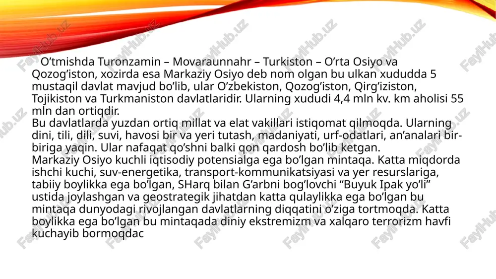 arolarni tinch yo’l bilan hal etish borasida taklif va tashabbuslar bilan chiqib, bmt bilan hamkorlikda qator samarali ishlarni amalga oshirdi. yevropa xavfsizlik va hamkorlik tashkiloti, o’nlab davlatlararo nohukumat xalqaro tashkilotlar bilan ham keng hamrovli aloqalarni izchil rivojlantirmoqda. o’zbekiston poytaxti toshkent bugungi kunda xalqaro nufuzli tashkilotlar ishtirokidagi xavfsizlik, barqarorlik, tinchlik va hamkorlik masalalari bo’yicha muhim xalqaro anjumanlar markaziga aylandi. ayniqsa, xalqaro tashkilotlar - yexht, iqtisodiy hamkorlik tashkiloti (eko) bilan teng huquqli a’zo sifatida, yevropa ittifoqi, nato bilan «tinchlik yo’lida hamkorlik» dasturi doirasidagi aloqalari rivojlandi. bmtga a’zo bo’lishdan maqsad markaziy osiyo mintaqasida xavfsizlik, tinchlik, osoyishtalik hamda totuvlikni ta’minlashning keskin muammolariga jahon jamoatchiligi e’tiborini jalb qilishdan iboratdir. o’zbekiston tashqi siyosat sohasidagi vazifalarni hal etishda birlashgan millatlar tashkiloti doirasidagi hamkorlikni rivojlantirishga alohida e’tibor qaratadi. o’zbekiston tashqi ishlar vazirligining tashabbusi bilan tashkil etilgan "markaziy osiyo — yadro qurolidan xoli zona" xalqaro konferensiyasi ishida jahondagi 56 davlat va 16 xalqaro tashkilotning muxtor vakillari qatnashdi. bular orasida …