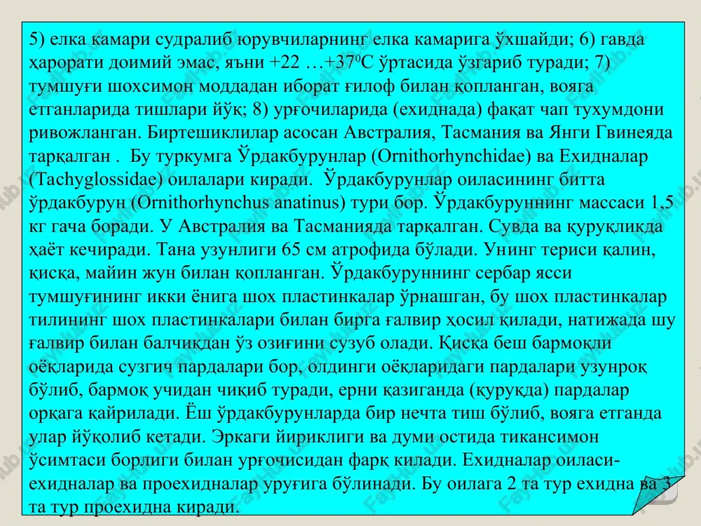 s typhlops) kiradi. xaltali yirtqichlar (dasyuridae) oilasi vakillarining tanasi uzunligi 4 sm dan 130 sm gacha boradi. sut bezi so'rg'ichlari 2 tadan 12 tagacha bo'ladi. 48-51 ta turi bor. bu oilaga xaltali suvsar, xaltali bo'ri, xaltali mushuk, xaltali sichqon, xaltali qo'shoyoq, xaltali kalamush, xaltali chumolixo'r va xaltali iblislar kiradi. bir yilda bir marta 3 tadan 10 tagacha bola tug'adi. ko'pkuraktishlilar (polyprotodontia) kenja turkumi xaltalilar tsenolestlar (caenolestidea) kenja turkumi vakillari unchalik ko'p emas. ular janubiy amerikada yashaydi, bolalarini olib yuradigan xaltasi yo'q. bu kenja turkumning tsenolestlar (caenolestidae) oilasi bo'lib, 3 ta urug'i (caenolestes, lestoros, rhyncholestes) va 7 ta turi bor. tsenolestlar tunda faol, tog' o'rmonlarida yashaydi va hasharotlar bilan oziqlanadi. tana uzunligi 10-13 sm, dumi uzunligi esa 6-12 sm keladi. tsenolestlar (caenolestidea) kenja turkumi ikkikuraktishlilar (diprotodontia) kenja turkumi vakillari o'simliklar bilan oziqlanadi. bu kenja turkumga kengurular, xaltali tiyinlar (petaurus), daraxtlarda yashaydigan xaltali ayiq yoki koala (phasolarcus cinereus), kuskuslar (phalamgerinae) va er …