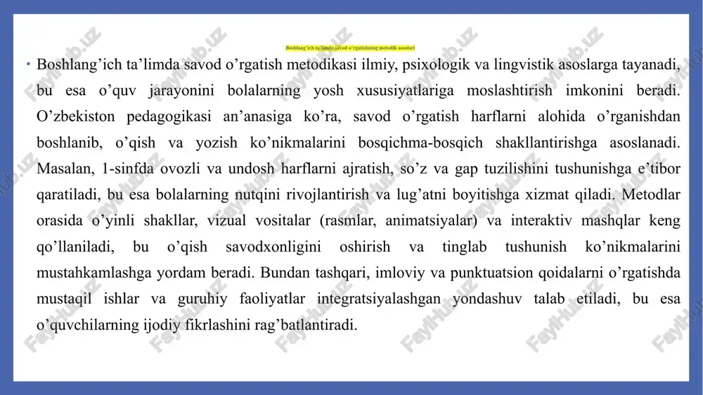 o’quvchilarning yosh-psixologik xususiyatlari, o’qituvchilarning sub’ektiv bahosi hamda mazmun, dizayn va o’qitish vositalari nuqtai nazaridan chuqur tahlil qilamiz. tahlil jarayonida amaliy misollar va dalillarga asoslanib, darsliklarning amaliy qo’llanilishidagi ijobiy va salbiy tomonlarni ko’rib chiqamiz o’qituvchilar fikriga ko’ra darsliklarning qulaylik darajasi o’qituvchilar, ta’lim jarayonining asosiy sub’ektlari sifatida, darsliklarning qulayligini baholashda amaliy qo’llanilish va metodik yordamni birinchi o’ringa qo’yadilar. 2023–2024 o’quv yillarida o’zbekiston xalq ta’limi vazirligi tomonidan o’tkazilgan so’rovda (taxminan 5000 o’qituvchi ishtirok etgan), yangi alifbe darsliklarining qulaylik darajasi 82% ni tashkil etdi. afzalliklardan biri – topshiriqlarning ketma-ketligi va metodik qo’shimchalar. masalan, 2024-yilgi «alifbe» darsligida har bir bo’lim oxirida o’qituvchi uchun qo’llanma (masalan, dars reja namunasi va baholash mezonlari) keltirilgan bo’lib, bu o’qituvchilarga vaqtni tejashga yordam beradi. bundan tashqari, darsliklarning mustaqil qismida (uy vazifalari) topshiriqlarning ko’pligi (har darsga 5–7 ta) o’qituvchilarning yukini oshiradi, chunki ularni tekshirish vaqti talab etiladi. bu holat, o’qituvchilarning sub’ektiv fikriga ko’ra, darslikning qulayligini 20% ga pasaytiradi. zamonaviy talablarga muvofiq …
