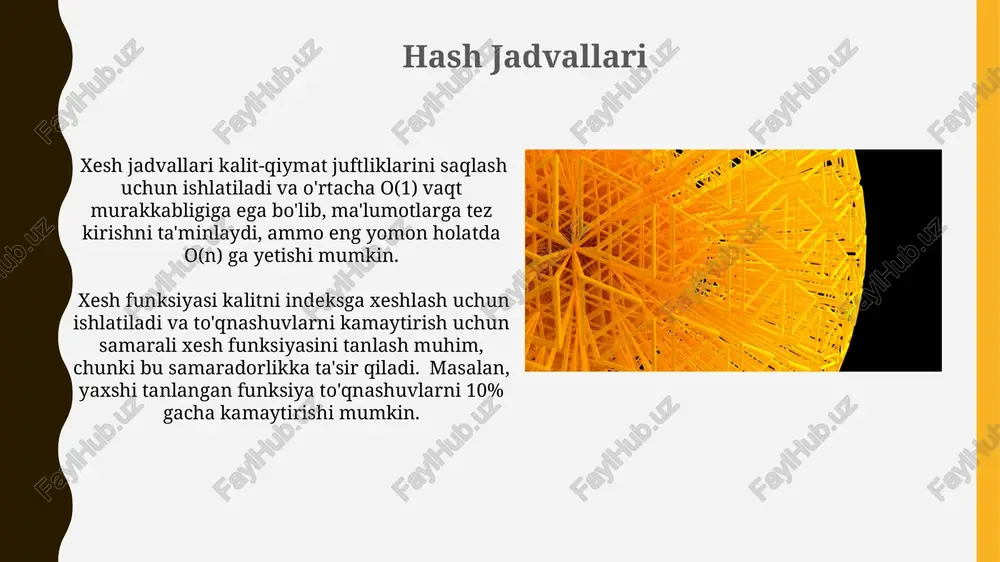 slashuvchanlikni ta’minlaydi. ushbu tuzilma qoʻshish yoki oʻchirish operatsiyalarini amalga oshirishda o(1) vaqt murakkabligiga ega, chunki faqat tegishli tugunlarning koʻrsatkichlarini qayta oʻrnatish kifoya. e'tiboringiz uchun rahmat @taqdimot_robot image1.jpg image2.jpg image3.jpg image4.jpg image5.jpg image6.jpg image7.jpg image8.jpg image9.jpg image10.jpg image11.jpg image12.jpg image13.jpg image14.jpg image15.jpg image16.jpg image17.jpg