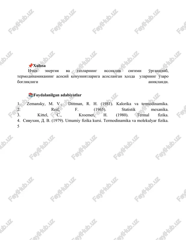ichki energiya. gazlarning issiqlik sigʻimi - Page 5