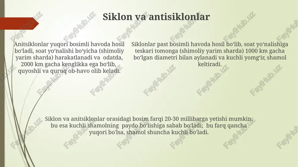 m va ob-havo tushunchalari iqlim o'zgarishi yerning o'rtacha haroratini 1°c ga yaqinlashtirdi, bu esa 2050 yilga kelib 1,5°c ga yetishi taxmin qilinmoqda va ekstremall ob-havo hodisalarining kuchayishiga olib keladi. atmosferaning yuqori qatlamlaridagi ozon qatlami quyoshning zararli ultrabinafsha nurlanishining 97-99% ni filtrlaydi, bu esa yerda hayotning mavjud bo'lishi uchun muhim ahamiyatga ega. ob-havo prognozlari 7 kunlik prognozlarni taxminan 80% aniqlik bilan berishi mumkin bo'lsa-da, 30 kunlik prognozlarda aniqlik sezilarli darajada kamayadi. harorat va namlik haroratning 1°c o'zgarishi, ayniqsa, 30°c atrofida, namlik darajasi bilan birgalikda inson tanasi uchun sezilarli darajada noqulaylik tug'dirishi mumkin. namlik darajasi %80 dan yuqori bo'lganda, terning bug'lanishi sekinlashadi, bu esa tana haroratini tartibga solishni qiyinlashtiradi va issiqlik urishi xavfini oshiradi. mutlaq namlik miqdori gram/kub metr bilan o'lchanadi va havo tarkibidagi suv bug'ining hajmiga bog'liq bo'lib, u harorat o'zgarishi bilan o'zgaradi. shamol tizimlari siklon va antitsiklonlar kabi katta miqyosli shamolda atmosferaning aylanma harakatlarini kuzatish mumkin. bu harakatlar yerning aylanishi …