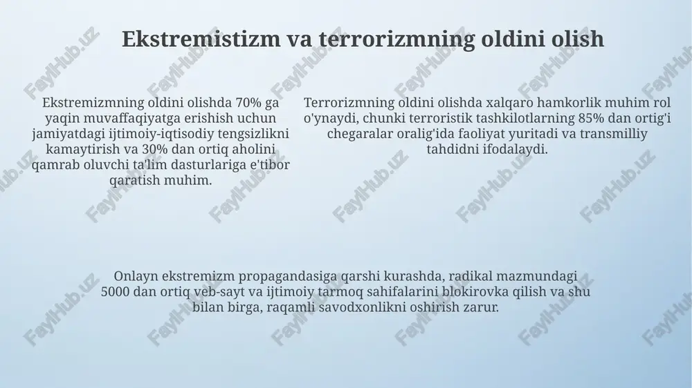 mavjud bo'lib, ular diniy bag'rikenglik darajasi jihatidan sezilarli farq qiladi. sekulyarizmga qarshi argumentlar sekulyarizm, ba’zi olimlarning fikricha, insoniy qadriyatlarning 30% ini inkor etishga olib keluvchi, mutlaq ob’ektivlikka erishishga urinishdir. sekulyar davlatlarda diniy institutlarning ta’siri kamayishi, xayriya ishlari va ta’lim sohasidagi 20% ga yaqin hissasi yo’qotilishiga olib kelishi mumkin. sekulyar davlatlarda diniy institutlarning ta’siri kamayishi, xayriya ishlari va ta’lim sohasidagi 20% ga yaqin hissasi yo’qotilishiga olib kelishi mumkin. sekulyarizm tushunchasi sekulyarizm, asosan, 18-asrda yevropada paydo bo‘lib, 3 ta asosiy bosqichdan o‘tdi: mafkuraviy, siyosiy va huquqiy. sekulyarizm davlatning din masalalariga aralashmasligi, 2 ta asosiy printsipga — cherkov va davlatning ajralmasligi hamda fuqarolarning vijdon erkinligiga asoslangan dunyoqarashdir. sekulyar jamiyatlarda 10 dan ortiq turli din vakillari teng huquqlarga ega bo‘lib, din shaxsiy tanlov hisoblanadi va davlat siyosatiga ta'sir ko‘rsatmaydi. madaniyatda sekulyarizm va diniy bag'rikenglik so'nggi 20 yilda o'zbekistonda ro'yxatdan o'tgan 16 dan ortiq diniy tashkilotlar faoliyat ko'rsatib, diniy bag'rikenglikka misol bo'lmoqda. o'zbekistonda 1991 yildan …