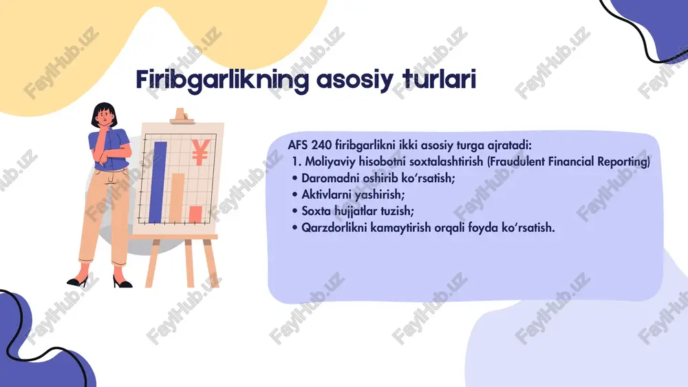 alki ularning haqiqiy iqtisodiy mazmunini ham tahlil qilishi kerak. professional skeptitsizm, mustaqil dalillar, ichki nazorat tahlili va etik yondashuv – bu firibgarlikka qarshi eng kuchli vositalardir. xulosa haqiqat — bu eng ishonchli auditorlik dalili.