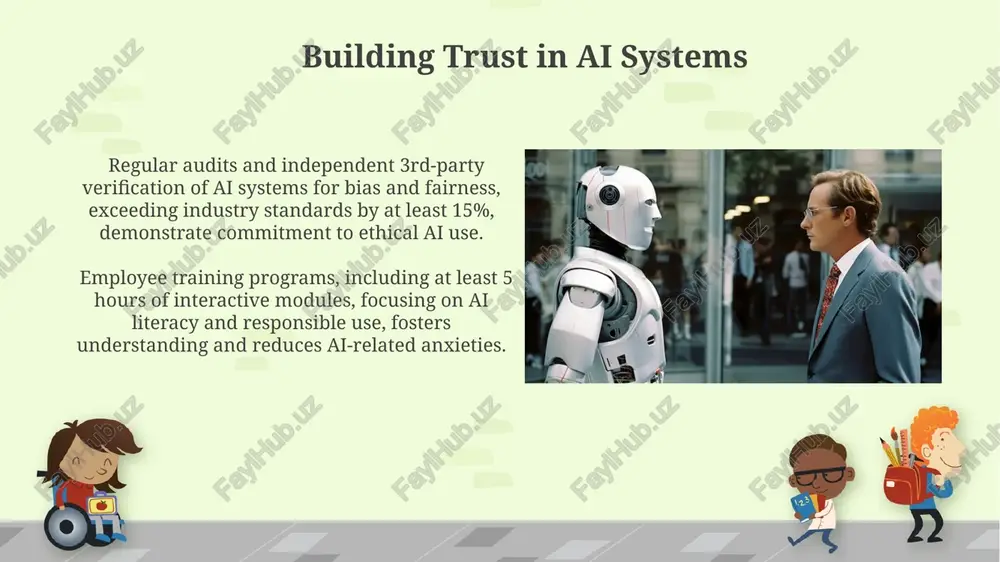 automation could displace up to 30% of current jobs within the next decade, necessitating reskilling and upskilling initiatives focusing on human-centric skills like critical thinking and emotional intelligence to remain competitive in the evolving job market. the gig economy, facilitated by ai-powered platforms, is projected to encompass over 50% of the workforce by 2030, requiring new legal frameworks and social safety nets to address issues of worker classification, benefits, and job security. thank you for your attention @taqdimot_robot image6.jpg image7.jpg image8.jpg image9.jpg image10.jpg image11.jpg image12.jpg image13.jpg image14.jpg image15.jpg image16.jpg image17.jpg image18.jpg image19.jpg image20.jpg image21.jpg image22.jpg image1.png