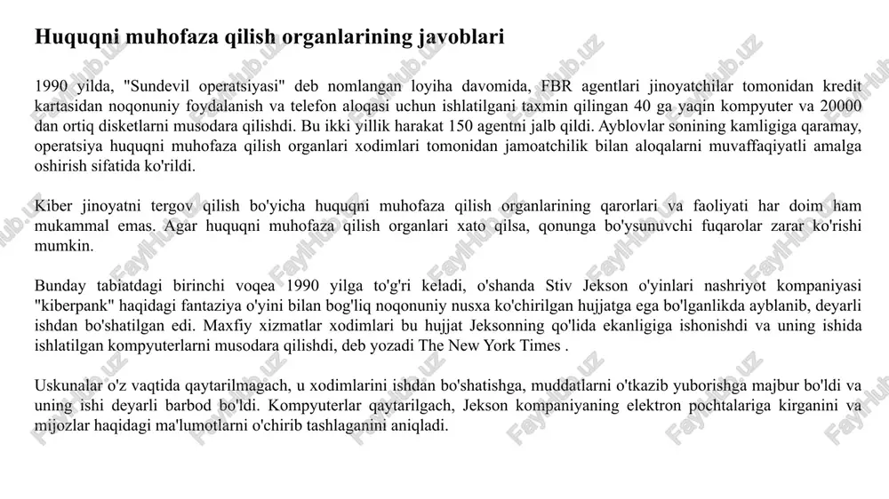 ni amalga oshira olmadilar. virus kodi juda oddiy va to'liq bo'lmagan ko'rinardi. shu sababli, ishlab chiquvchi uni tasodifan muddatidan oldin chiqargan versiyalari bor edi . bu shifrni ochish kodlari ishlamaganligi bilan ham tasdiqlanadi. wannacry dastlab barcha windows qurilmalariga tegishi kerak edi, deb ishoniladi. virus tadqiqotchi markus xatchins tomonidan malwaretechblog taxallusi bilan to'xtatilgan. u fayllarni shifrlashdan oldin dastur mavjud bo'lmagan domenga so'rov yuborishiga e'tibor qaratdi. xatchins ushbu domenni ro'yxatdan o'tkazdi, shundan so'ng wannacry zarar etkazishni to'xtatdi. lazarus guruhi va aqsh milliy xavfsizlik agentligi bilan bog'liq boshqa guruhlar virusni yaratishda gumon qilinmoqda: faqat nsa bu zaiflik haqida bilar edi. zarar: virus dunyoning 150 mamlakatida 500 ming kompyuterga zarar etkazdi va 1 milliard dollarlik zarar etkazdi 2. petya / notpetya / expetr - kiberhujumdan eng katta zarar qachon: 2017 yil iyun. kim yoki nima hujumga uchradi: butun dunyo bo'ylab kompaniyalarning yirik korporativ tarmoqlari va davlat xizmatlari nima sodir bo’ldi: virusning birinchi versiyasi 2016 …