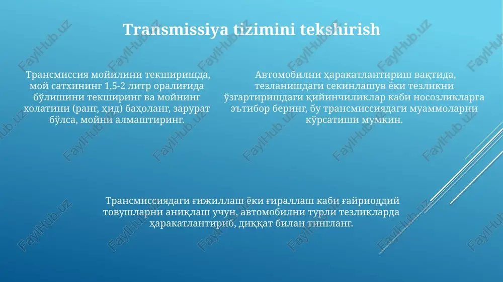 avtomobillar shinalari va boshqa mehanik qisilmarini tekahrish va ularni holatni aniqlash - Page 5