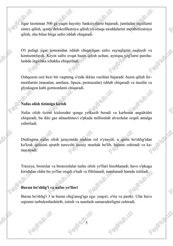 ongli ravishda boshqarish imkonini beradi, masalan, qo'shiq kuylash yoki suzish vaqtida. xulosa oziqlanish va nafas olish asoslari organizmning hayotiy jarayonlari bo'lib, energiya olish va chiqindilarni chiqarib tashlash uchun birgalikda ishlaydi. foydalanilgan adabiyotlar 1. ovqat hazm qilish tizimining asoslari. (manba nomi, muallifi, nashriyot, yili) 2. nafas olishning asoslari. (manba nomi, muallifi, nashriyot, yili) 3. inson anatomiyasi va fiziologiyasi. (manba nomi, muallifi, nashriyot, yili) 4. tibbiyot fiziologiyasi bo'yicha darslik 2