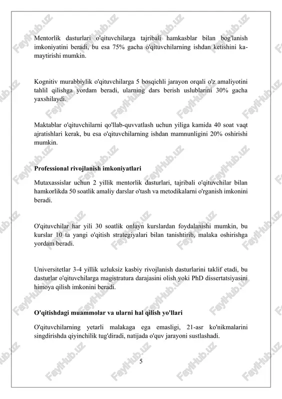 nlash, pedagogik mahoratni oshirish va kelajak avlodlarga bilim berish imkoniyatini yaratish mumkin. foydalanilgan adabiyotlar 1. shulman, l. s. (1986). pedagogik tarkibiy bilimlar. american educational research journal, 23(4), 4-21. 2. koxler, m. j., va mishra, p. (2009). texnologik pedagogik tarkibiy bilim (tpack). teachers college record, 111(4), 1017-1054. 3. gatri, j. t., vaygend, k 2