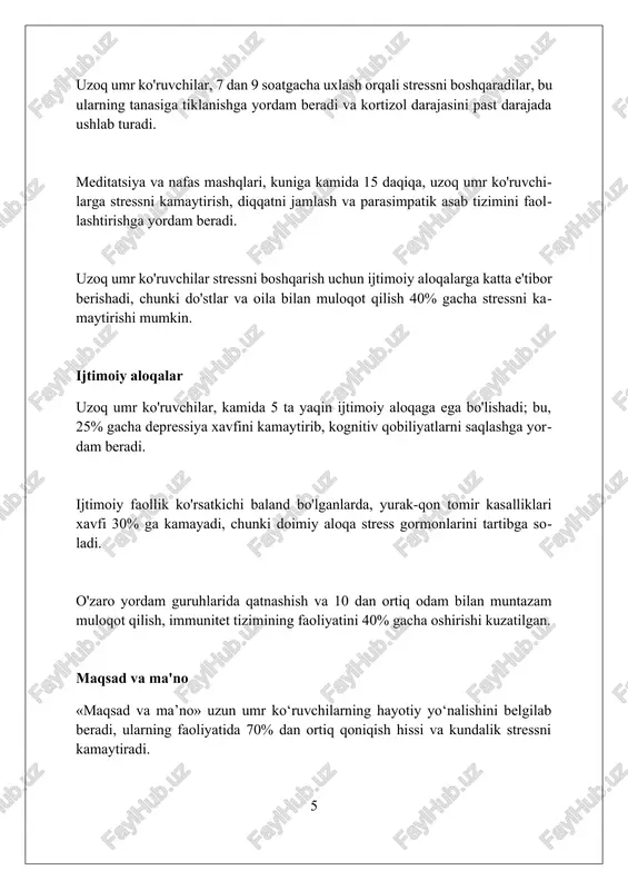 mr ko'ruvchilar psixologik jihatdan optimistik, moslashuvchan, ijtimoiy va hayotga qiziqish bilan to'la bo'lishadi. foydalanilgan adabiyotlar 1. bär, s., maier, h. (2019). uzoq umr ko'rishning psixologik korrelyatlari: sistematik sharh. geropsixologiya jurnalida. 2. danner, d. d., snowdon, d. a., friesen, w. v. (2001). ijobiy his-tuyg'ular va erta o'lim xavfi keksa dindorlar orasida 2