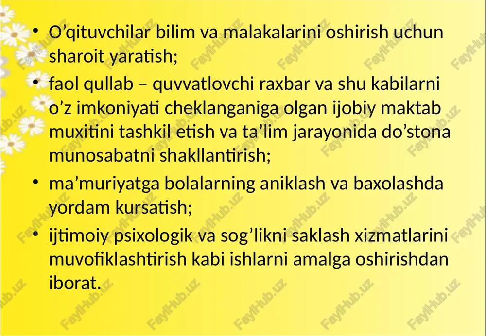 la bilan alohida yodlab tayyorgarlik ishlarini olib borishdan iborat. psixolog va surdopedagogning doimiy va izchil ravishda olib boradigan korreksiya ishlari natijasida o‘quvchilarning nutqidagi kamchiliklar to‘g‘rilanib boradi, uyga fanlar bo‘yicha berilgan yozma topshiriqlar bajariladi. bundan tashqari tegishli sharoitlarda bu o‘quvchilarga resurs pedagoglar o‘z yordamini beradi, ya’ni og‘zaki fanlardan maslahatlar beradi, o‘quvchining iltimosiga ko‘ra ayrim darslarda ishtirok etib uning tushunmaganlarini tushuntirib boradi, o‘quv fanlaridan o‘zlashtirishga yordam beradi. shu yo‘sinda zaif eshituvchi o‘quvchilar asta-sekin sog‘lom tengqurlariga moslashib ular- ning muhitida o‘sib rivojlanadilar. ularning ijtimoiylashuvi boshlanadi. bolaning gapirmasligini sababi eshitmaslik oqibati ekanligini aniqlagach quyidagilarga amal qilish talab qilinadi: eshitishning buzilish yoki pasayish darajasiga mos ravishda eshitish apparatini olish va uni taqishga o‘rgatish. bolaga gapirganda avval uni yuzingizga qarating. so‘zlarni dona-dona qilib asta- asta talaffuz qiling; imkon qadar har bir so‘zni predmetni ko‘rsatib keyin eshittiring; har bir harakatni ko‘rsatib keyin ayting; predmetning rangi, belgisi, xususiyatini ko‘rsatib keyin ayting. 2,5-3 yoshdan boshlab predmetlarni nomma-nom yozib qo‘yib …