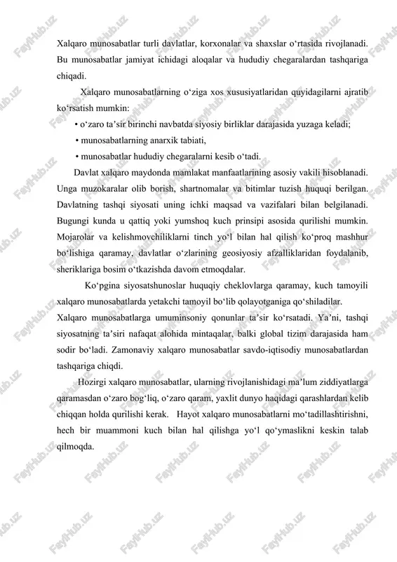 ydo bo‘ldi. davlatlar o‘rtasidagi diplomatik aloqalar odatda vaqti-vaqti bilan bo‘lib, doimiy diplomatik vakolatxonalar mavjud emas edi. davlatlar o‘rtasidagi urushlar keng tarqalgan bo‘lib, tinchlikni saqlash tizimlari mavjud emas edi. g‘arbiy yevropada v asrda rim imperiyasi qulagandan keyin bir necha asrlar davomida yirik imperiya bo‘lmagan. 9-asr boshlariga kelib ulkan buyuk karl imperiyasi (franklar davlati) vujudga keldi, lekin u qisqa umr ko‘rdi. uning vorisi muqaddas rim imperiyasi bo‘lib, u sakkiz asrdan ortiq davom etgan, biroq butun tarixi davomida bir necha yuz hududiy-davlat tuzilmalarini birlashtirgan murakkab feodal iyerarxik tuzilishga ega bo‘lgan markazlashmagan tuzilma bo‘lib qoldi. xuddi shu davrda g‘arbiy yevropa uchun xalqaro munosabatlarning yana bir muhim subyekti - katolik cherkovi kuchaydi. uning boshlig‘i papa har qanday itoatsiz katolik monarxini chiqarib yuborishi mumkin, bu uning davlatida qonuniylik inqiroziga olib kelishi mumkin. xiv-asr boshlariga kelib g‘arbiy yevropadagi baʼzi hukmdorlar muqaddas rim imperatorlariga qarshi chiqa boshladilar. keyin 16-asrda diniy islohot katolik cherkovi va rim papasining hokimiyatiga putur …
