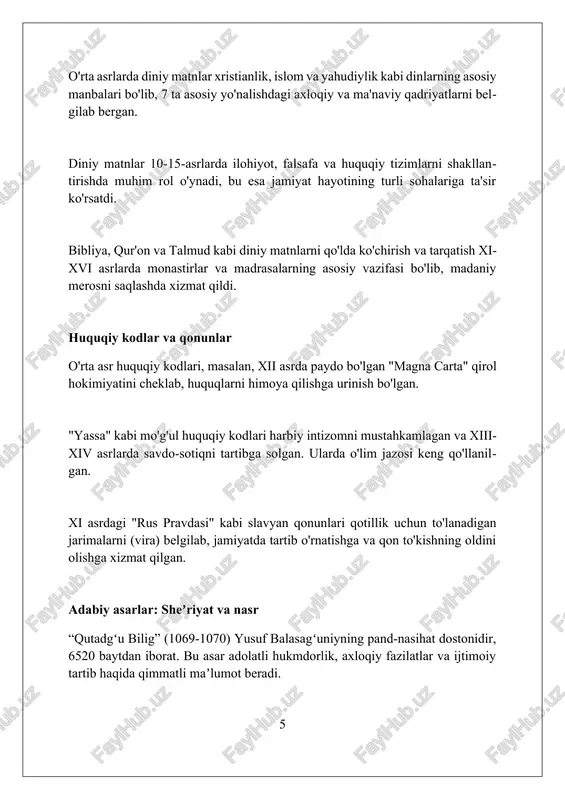 ida, til xususiyatlarini inobatga olish, masalan, o'sha davrga xos iboralar va ularning zamonaviy ma'nolarini anglash muhim. xulosa o'rta asr manbalari o'sha davr haqida qimmatli ma'lumot beradi, lekin ularning xolisligi va to'g'riligini tanqidiy baholash muhim. foydalanilgan adabiyotlar 1. "annales regni francorum" (qirollik franklarining yilliklari) 2. bedaning "historia ecclesiastica gentis anglorum" (angliya xalqining cherkov tarixi) 3. joffri de vinsafning "itinerarium peregrinorum et gesta regis ricardi" (ziyoratchilarning sayohatchilik yo'li va qirol richardning ishlari) 4 2