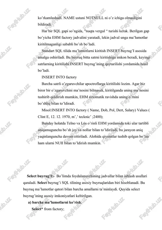 bazasini boshqarish sistemasi” (access windows-9x/2000 uchun) toshkent-2006 fan va tehnologiyalar nashriyoti 6. www.ziyonet.uz 7. www.nur.uz