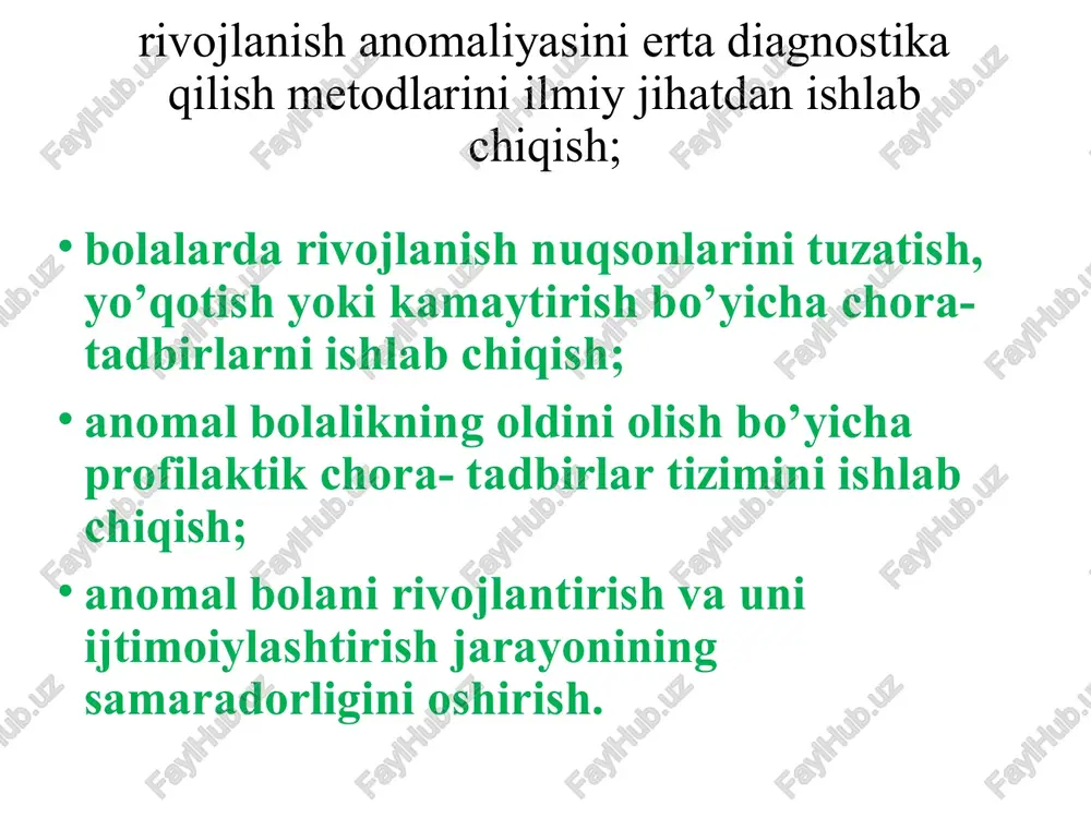 as simon test sinovlari metodini asoslaydilar. shu bois ular intellektual zaiflikni o'rganishning psixometrik yo'nalishi asoschilari hisoblanadilar. korrektsion pedagogikaning asosiy vazifalari turli kategoriyali anomal bolalarni rivojlantirish, o’qitish va tarbiyalashning umumiy qonuniyatlari mavjud. korrektsion pedagogikaning asosini anomal bolalarni har tomonlama, fiziologik va psixologik o’rganish tashkil etib, uning vazifalari sirasiga quyidagilar kiradi: rivojlanishida turli kamchiliklar bo’lgan bolaning nuqsonlarini tuzatish va korrektsion-kompensatorli imkoniyatlarini aniqlash; differensatsiyali o’qitish va tarbiyalashni amalga oshirish maqsadida anomal bolalarning muammolarini hal etish; anomal bolalarni aniqlash va hisobga olish; rivojlanish anomaliyasini erta diagnostika qilish metodlarini ilmiy jihatdan ishlab chiqish; bolalarda rivojlanish nuqsonlarini tuzatish, yo’qotish yoki kamaytirish bo’yicha chora-tadbirlarni ishlab chiqish; anomal bolalikning oldini olish bo’yicha profilaktik chora- tadbirlar tizimini ishlab chiqish; anomal bolani rivojlantirish va uni ijtimoiylashtirish jarayonining samaradorligini oshirish. korrektsion pedagogikaning kategoriyalari. korrektsion pedagogika quyidagi pedagogik kategoriyalarga ega: anomal bolalarni o’qitish va rivojlantirish ularni ijtimoiy hayot va mehnatga tayyorlash, ularda bilim, ko’nikma va malakalarni shakllantirishga yo’naltirilgan maqsadli jarayondir. anomal bolalar …
