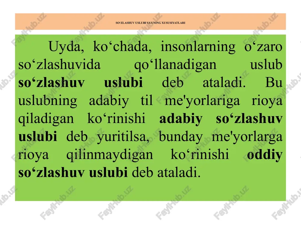m, antonim, paronim, ko‘p ma'nolilik, tag ma'no (gapning tagida yashiringan ma'no), sifatlash, o‘xshatishlar, frazeologik birlik, sheva, noadabiy so‘zlar (jargon, argo, so‘kish, qarg‘ish kabilar) kasb-hunar so‘zlari, mubolag‘a (giperbola), arxaik va tarixiy so‘zlar, atamalar. 2. fonetik vositalar: nutq tovushlari, ohang, urg‘u. 3. grammatik vositalar: a) morfologik vositalar: har bir so‘z turkumi; b) sintaktik vositalar: gap bo‘laklari, ritorik so‘roq gaplar, undalma, kirish so‘z, kirish birikma, sodda va qo‘shma gaplar, ko‘chirma va o‘zlashtirma gaplar. uyga vazifa “ona tilidan mashqlar to‘plami”dan 447–450-mashqlarni bajarish. 2. 5 ta uslubga doir 5 ta gap ko‘chirib, xususiyatlarini tahlil qilib yozish. /docprops/thumbnail.jpeg
