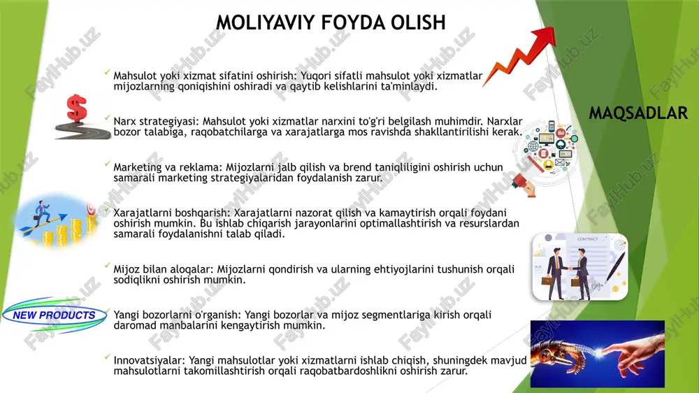 atishni ta'minlash. samaradorlikni oshirish: resurslarni muvaffaqiyatli boshqarishga erishishda bir nechta asosiy strategiyalar mavjud: - resurslardan foydalanishni optimallashtirish. - innovatsiyalarni joriy etish. - xodimlarning malakasini oshirish. - tashkilot ichidagi kommunikatsiyani yaxshilash. resurslarni boshqarish vazifalar vazifalar ma'lumot to'plash va tahlil qilish ma'lumot to'plash va tahlil qilish - bu ilmiy tadqiqot, biznes strategiyalari, marketing, ijtimoiy tadqiqotlar va boshqa ko'plab sohalarda muhim jarayonlardir. ushbu jarayonlar bir necha bosqichlardan iborat: ma'lumot to'plash 1. ma'lumot manbalarini aniqlash: ma'lumotlarni to‘plash uchun birinchi qadam zarur manbalarni aniqlashdir. bu manbalar quyidagilar bo'lishi mumkin: - birlamchi (original) ma'lumotlar: so’rovnomalar, intervyular, eksperimentlar va kuzatuvlar orqali to‘plangan ma’lumotlar. - ikkinchi ma'lumotlar: mavjud statistik ma’lumotlar, ilmiy maqolalar, kitoblar va internet resurslari. 2. ma'lumotlarni yig‘ish usullari: - so’rovnomalar: savollarni turli formatlarda (yopiq yoki ochiq) berish. - intervyular: odamlar bilan bevosita muloqot qilish. - kuzatuv: ma’lum bir holatni yoki hodisani bevosita kuzatish. - eksperiment: muayyan shart-sharoitlarda o'zgaruvchilarni boshqarish. 3. ma'lumotlarning sifatini ta'minlash: to‘plangan ma’lumotlarning ishonchliligini …