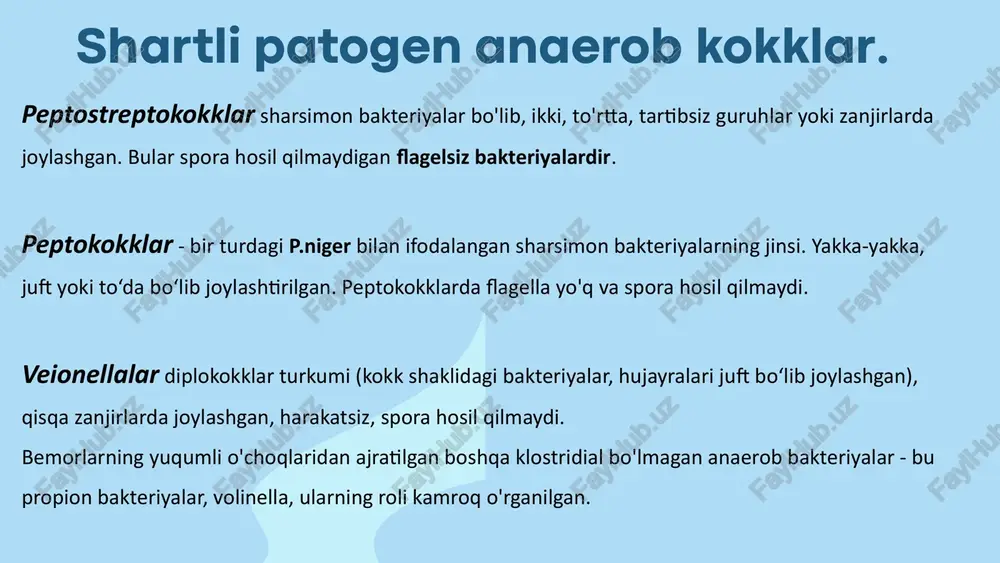 'ilgan chaqaloqlarning ichagiga asosiy mikroflora, ona suti orqali tushadi (bifidobakteriya, l. acidophilus). sun’iy boqiladigan, oyiga yetmay tug'ilgan va nimjon chaqaloqlar ichaklari mikrobiotsenozida bifidum bakteriyalar miqdori kamaygani aniqlangan , buning hisobiga ichak tayoqchasi, enterokokklar, stafilokokklar va laktobakteriyalar ko'payib ketadi. sigir suti ichadigan chaqaloqlarda grammanfiy anaeroblar (enterobakteriya, kokklar) ko'p ayadi. sun’iy ovqatlantiriladigan chaqaloqlarda onasini emgan chaqaloqlarga nisbatan ichak kasalliklari ko'proq kuzatiladi. bolalarda m e’da-ichak mikroflorasining normal shakllanishi uchun bolani tug'ilganidan boshlab to 1—2 yoshgacha emizish juda katta ahamiyatga ega. xirurgik jarohatlarda bakteriyalarning ahamiyati. yuza jarohatlarida asosiy qo’zg’atuvchisi bo’lib st.aureus 42,3%, s.epidermidis 20.4%, str.pyogenes 13,5%, e.coli 10%, ps.aurigenosa 3,2% va boshqa bakteriya, zamburug’lar 10,9% tashkil etdi. asosan stafilakokk va streptakokklar birgalikda yuqori foizni tashkil qildi. chuqur yiringli yallig’lanish jarohatlarda anaerob bakteriyalardan bakterioidlar, peptokokklar va fuzobakteriyalar, kamroq klostridiyalar, peptostreptokoklar, veylonellalar, fakultativ anaeroblardan ko’k yiring tayoqcha aniqlandi. foydalanilgan adabiyotlar: i.muhamedov, e.eshboyev, n.zokirov, m.zokirov. «mikrobiologiya, immunologiya, virusologiya». «yangi asr avlodi» nm m , 2006-yil . sattarov …
