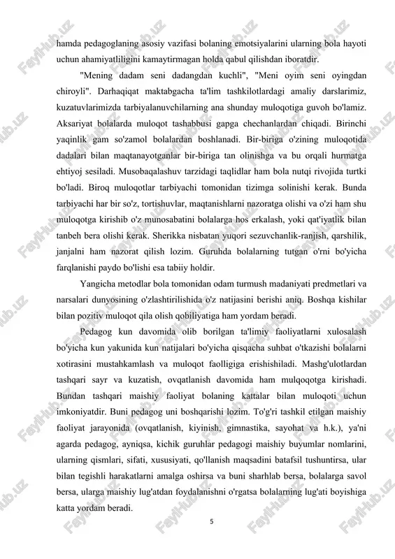 . bundan tashqari maishiy faoliyat bolaning kattalar bilan muloqoti uchun imkoniyatdir. buni pedagog uni boshqarishi lozim. to'g'ri tashkil etilgan maishiy faoliyat jarayonida (ovqatlanish, kiyinish, gimnastika, sayohat va h.k.), ya'ni agarda pedagog, ayniqsa, kichik guruhlar pedagogi maishiy buyumlar nomlarini, ularning qismlari, sifati, xususiyati, qo'llanish maqsadini batafsil tushuntirsa, ular bilan tegishli harakatlarni amalga oshirsa va buni sharhlab bersa, bolalarga savol bersa, ularga maishiy lug'atdan foydalanishni o'rgatsa bolalarning lug'ati boyishiga katta yordam beradi. xulosa pedagog o'z nutqida tashbeh, qiyoslash, sinonimlar, xalq og'zaki ijodi (maqollar, matallar, sanoq she'rlar)dan keng va mohirona foydalansa, uning nutqi bosiq va ifodali bo'lishiga erishiladi. didaktik o'yinlar va grammatik mazmundagi mashqlar bolalarning tilga oid o'yinlarini,ularning grammatika sohasidagi faolligini rag'batlantirishning muhim vosita hisoblanadi. pedagogning bolalarga so'z birikmasini o'ylab ko'rish, so'ngra gapda so'zlarni bir-biri bilan to'g'ri bog'lash qobiliyatini shakllantirishda didaktik o'yinlarning ham ahamiyati bor. bundan tashqari, nutqiy mahorat va ko'nikmalarni mashq qilishda (ibora tuzish, so'zni o'zgartirish, hikoya to'qish va h.q.) qo'llaniladi. bolalarni …