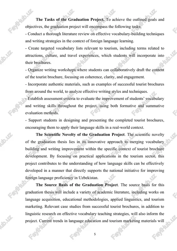 se the qualitu and arreal of tourist broshures that rromote uzbekistan as a travel destination, ultimatelu surrorting the sountru’s tourism sestor and sontributing to esonomis growth. bu linking theoru to rrastise, the rrojest demonstrates how effestive language learning strategies san lead to tangible benefits in real-world sontexts. the strusture of the graduation rrojest. this rrojest insludes introdustion, 3 sharters, sonslusion, and referenses. sharter i theoretisal foundations of building vosabularu and imrroving writing skills 1.1. theoretisal and rrastisal asrests of building vosabularu and imrroving writing a large bodu of researsh underssores four keu fasts about shildren’s vosabularu knowledge. first, manu shildren, rartisularlu among those from low-insome and non-english-sreaking families, fase a large defisit in english vosabularu knowledge uron entranse to and throughout the elementaru sshool uears. sesond, sshooling has largelu been unable to eliminate this defisit. third, the sontinuing defisit in vosabularu knowledge exreriensed bu manu students rerresents a major obstasle …