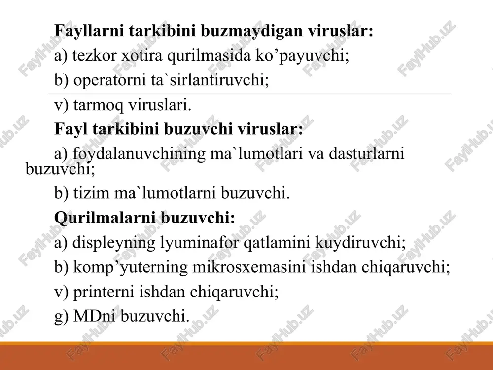 microsoft officening har bir yuklanayotgan hujjatini tekshiruvchi modul. 7.boshqarish markazi – «kasperskiy antivirus» kompleksining barcha programmalarini boshqaruvchi pul ti. bu programmaning eng asosiy vazifasi – masalalarni rejalashtirishdir. u foydalanuvchining ishtirokisiz, biroq u ko’rsatgan vaqtda avtomatik ravishda tezkor tekshirish olib borib, zarur bo’lsa, tizimni virusdan davolaydi.