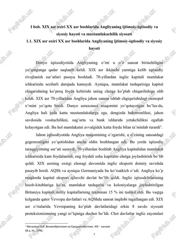 kamayishiga olib keldi. inqiroz 90- yillarning 2-yarmida lendlordlar bilan tomonidan rentaning qisqartirilishi (1/4) dan keyin chekindi. don mahsulotlari yetishtirish sohasi yuqori intensiv chorvachilik va parrandachilik uchun oziq-ovqat bazasiga aylana boshladi. angliyaning sanoat ishlab chiqarishi bo’yicha orqada qolayotgani yangi daromad manbalarini izlashiga olib keldi. bu esa chetga kapital chiqarish bo’lib qoldi. agar xix asrning 70-yillarining oxirida chetga kapital chiqarish 22 mln funt sterling bo’lgan bo’lsa, 80-yillarning oxirida bu ko’rsatkich 103-mln funt sterlinngga yetdi. xix asr oxiriga kelganda kapital chiqarish angliyaning asosiy daromad manbalaridan biriga aylandi. angliyadan chetga kapital chiqarish turli shakl va turli yo’nalishlarda amalga oshirildi: ingliz sanoatchilari gollandiyada ipakchilik fabrikasini qurishdi; belgiyada, rossiyada va boshqa qator yevropa mamlakatlarida po’lat ishlab chiqarish zavodlari qurishdi; ingliz kapitalistlari yevropa qit’asida barpo etilayotgan temir yo’llarga kapital kiritishdi; ingliz kompaniyalari dengiz savdosi kommunikatsiyasiga subsidiyalar ajratishdi; fraxt (kemada yuk tashish haqi, kira haqi) va sug’urtadan katta foyda olishgan . shunday bo’lsa-da, kapitalning kattagina qismi koloniyalarga, shuningdek, …
