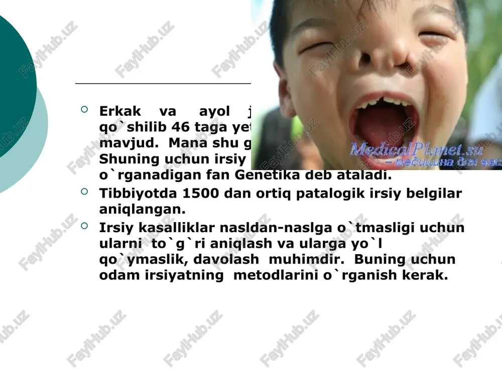 irsiy kasalliklarni o'rganish usullari, ularni oldini olish va davolash - Page 5