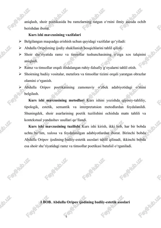 yantoq chopdi, somon to’pladi. ayni vaqtda, u boshqacharoq ham edi: qandaydir xayolchan, serta’sir, o’ychil, kitobga haddan tashqari ko’ngil qo’ygan. abdulla hali maktabga bormay turib, qandaydir so’zlarni bir-biriga uyqash qilib aytib yurishni xush ko’rar, so’zning mazmunidan ham ko’ra ohangi uni rom etardi. buni shoir keyinchalik shunday eslaydi: “...birinchi she’rlar yoza boshlaganimga nima turtki bo’lganini aniq bilmayman. har holda so’zlarni qofiyalashga ishqiboz bo’lib qolganim esimda. balki zerikkanimdan, balki zavqim toshib, nimadir yozgim kelaverardi. fikr esa yo’q. yozmaslikning ham iloji yo’q”. abdulla oripov o’z qishlog’idagi yetti yillik maktabda o’qiy boshladi. 1958- yilda qo’shni tayzan ovulidagi o’rta maktabni oltin medal bilan bitirgan yigit toshkent davlat universiteti (hozirgi o’zmu) “o’zbek filologiyasi” fakulteti jurnalistika bo’limiga o’qishga kirib, uni 1963- yilda imtiyozli diplom bilan bitirdi. abdulla oripov oliy maktabni tugatgach, toshkentdagi sobiq “yosh gvardiya” nashriyotiga muharrir bo’lib ishga kiradi. bu yerda to’rt yil ishlagach, 1967—1974-yillarda g’afur g’ulom nomidag’i nashriyotda muharrir, katta muharrir bo’lib xizmat qiladi. 1974—1976- yillarda …